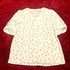 White blouse multiple small black hearts bow sleeves